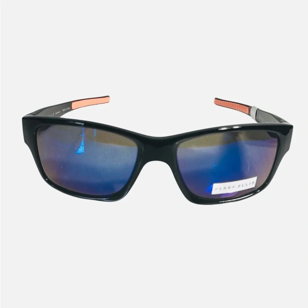 Perry Ellis Men’s Sunglass Black Plastic Sport Wrap, Smoke Lens PE105-1